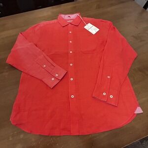 Tommy Bahama Shirt Mens M Coral Linen Blend Long Sleeve Button Up New *FADING*